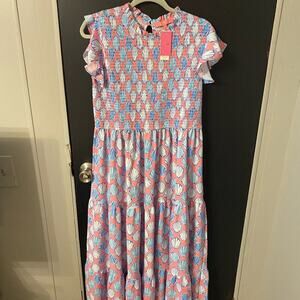 Darla Smocked Midi Dress - Pink Shells XL